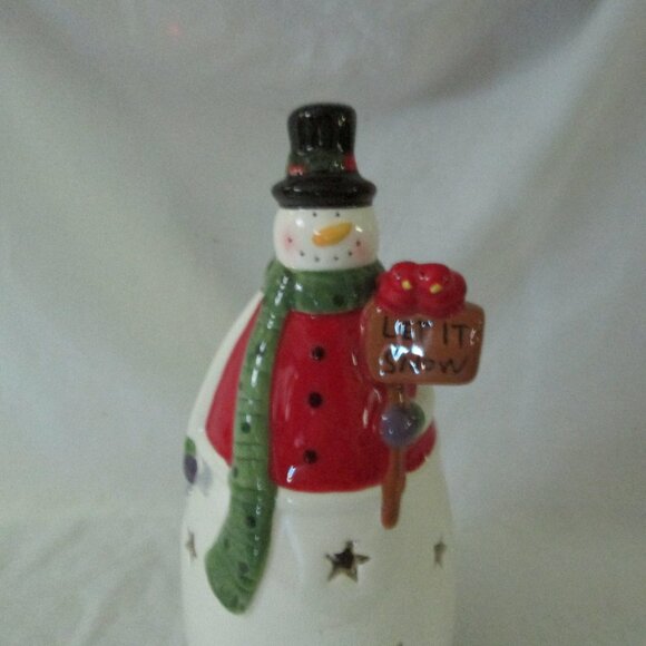 L.E.D. Color Changing Ceramic Snowman   Let It Snow - Picture 3 of 5